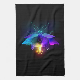 Neon Firefly on black Tea Towel
