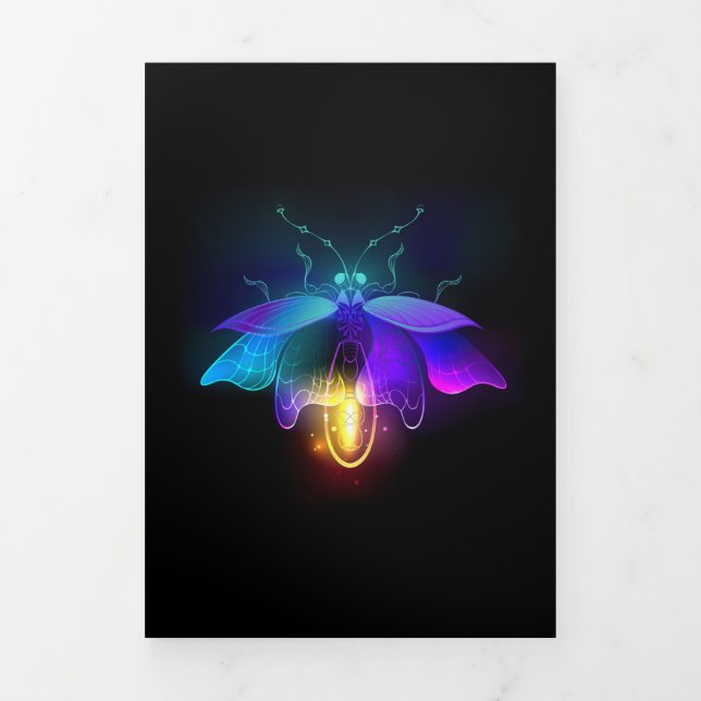 Neon Firefly on black Tri-Fold Invitation (Cover)