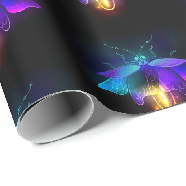Neon Firefly on black Wrapping Paper (Roll Corner)