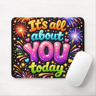 Neon Fireworks with Stars and Hearts Mouse Pad