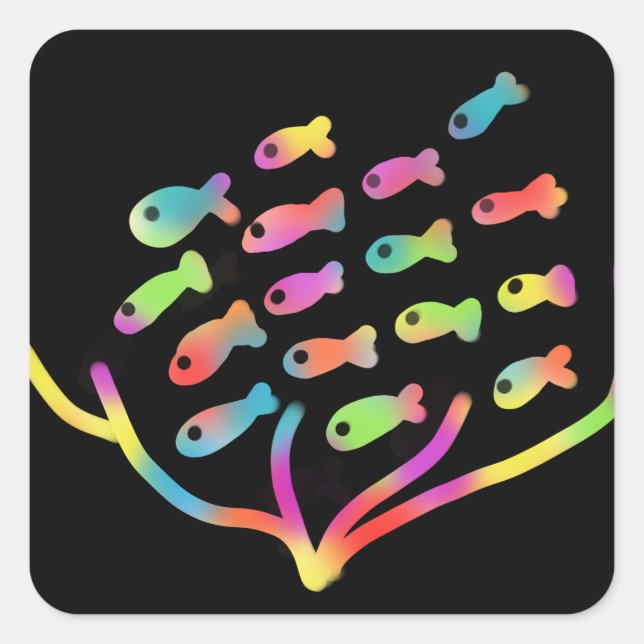 neon fish  square sticker (Front)