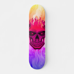 Neon Flame Skull Colorful Fire Art Skateboard