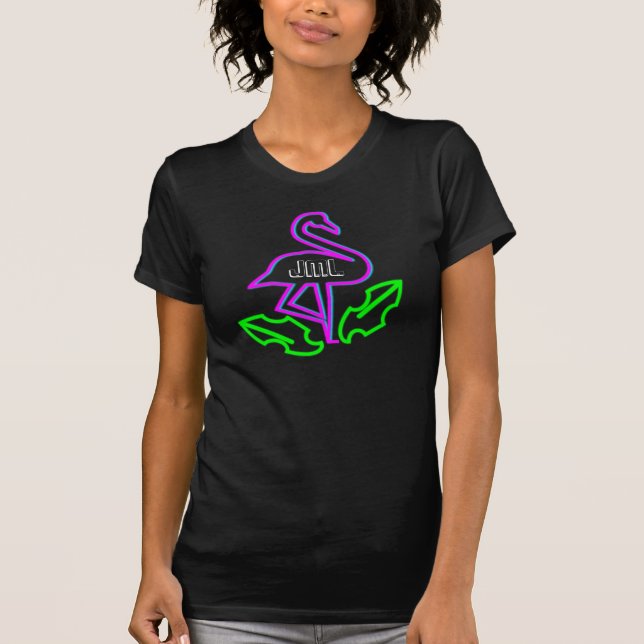 Neon Flamingo Glow Party Tropical Purple T-Shirt (Front)