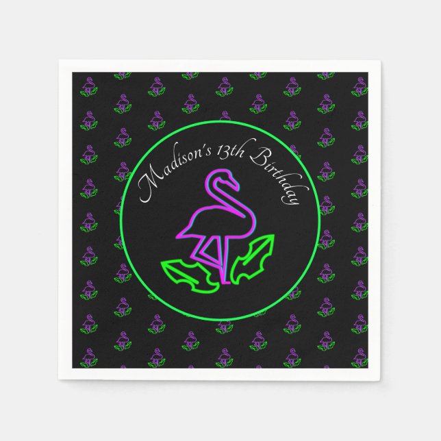 Neon Flamingo Teen Birthday Glow Party Tropical Napkin (Front)