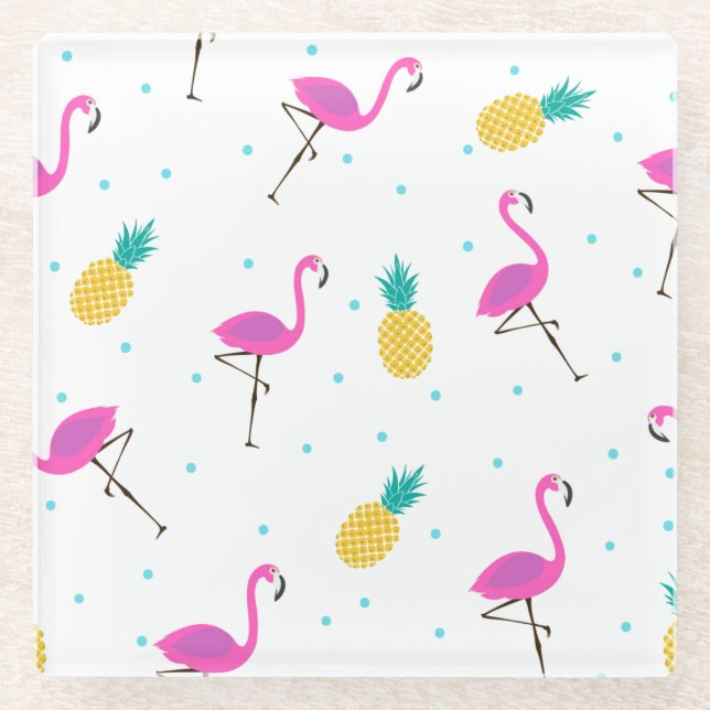 Neon Flamingos 2 2 Glass Coaster (Front)