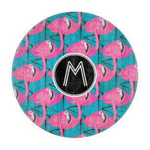 Neon Flamingos Add Your Initial Cutting Board