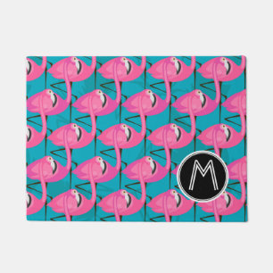Neon Flamingos   Add Your Initial Doormat