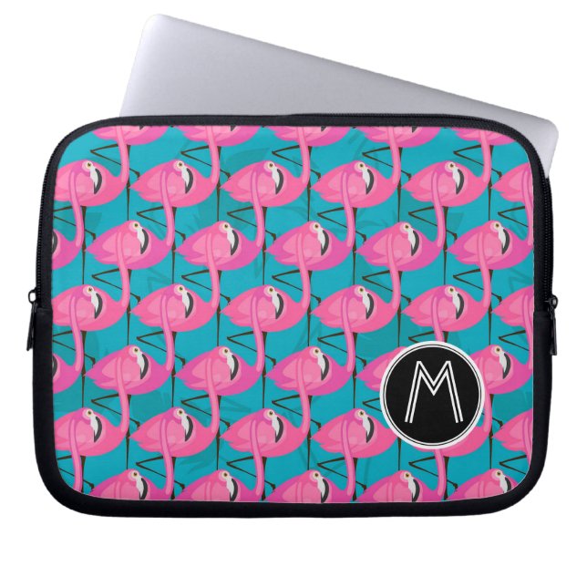 Neon Flamingos | Add Your Initial Laptop Sleeve (Front)