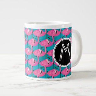Neon Flamingos Add Your Initial Large Coffee Mug