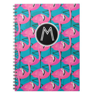 Neon Flamingos Add Your Initial Notebook