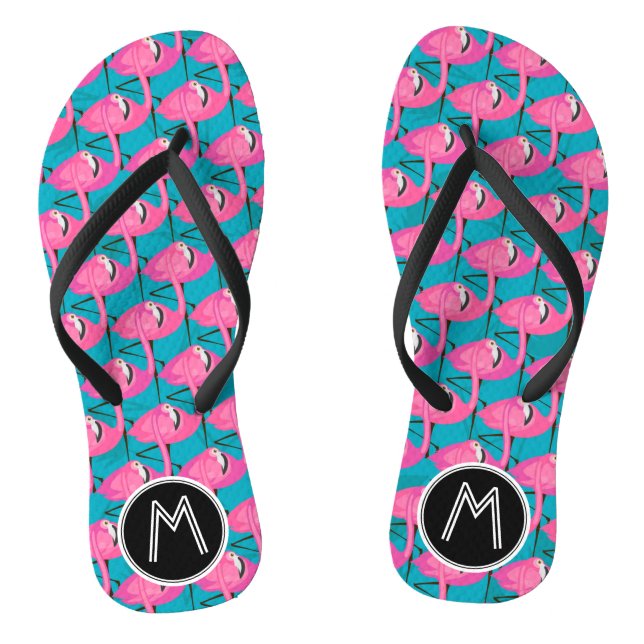 Neon Flamingos | Add Your Initial Thongs (Footbed)