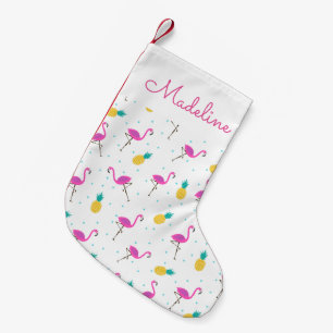 Neon Flamingos   Add Your Name Small Christmas Stocking