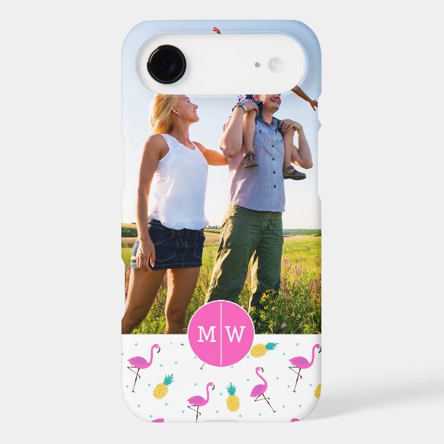 Neon Flamingos | Add Your Photo & Monogram Case-Mate iPhone Case (Back)