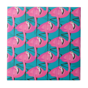 Neon Flamingos Ceramic Tile