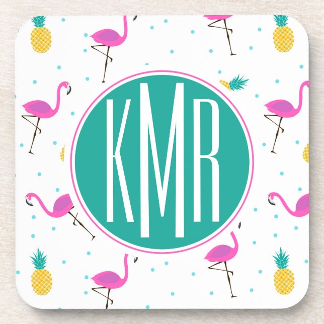 Neon Flamingos | Monogram Coaster (Front)