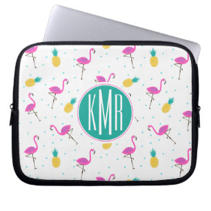 Neon Flamingos Monogram Laptop Sleeve