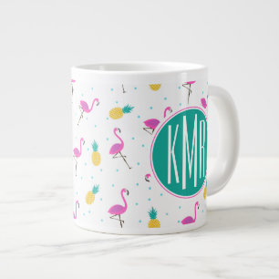 Neon Flamingos Monogram Large Coffee Mug