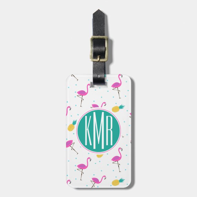 Neon Flamingos | Monogram Luggage Tag (Front Vertical)