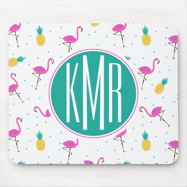 Neon Flamingos | Monogram Mouse Pad (Front)