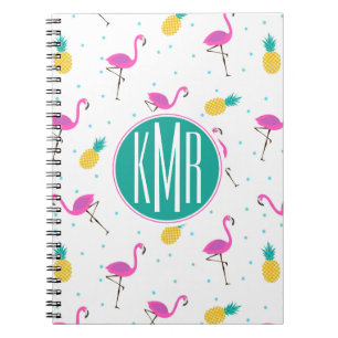 Neon Flamingos   Monogram Notebook