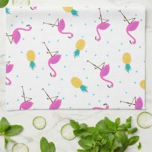Neon Flamingos Monogram Tea Towel