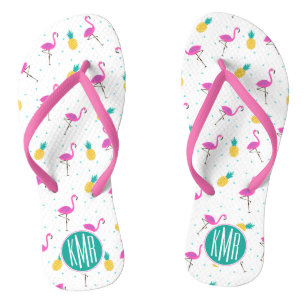 Neon Flamingos   Monogram Thongs