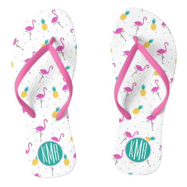 Neon Flamingos | Monogram Thongs (Footbed)