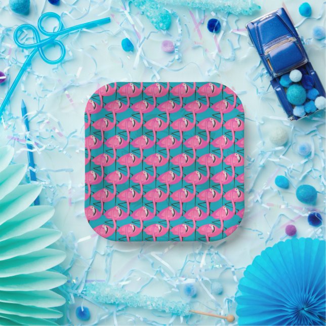 Neon Flamingos Paper Plate (Party)