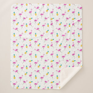 Neon Flamingos Sherpa Blanket