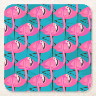 Neon Flamingos Square Paper Coaster