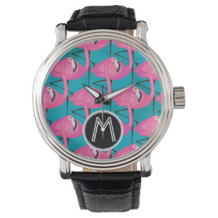 Neon Flamingos Two Add Your Initial Watch