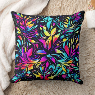 Neon Floral Burst Art Cushion