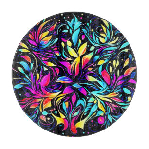 Neon Floral Burst Art Cutting Board