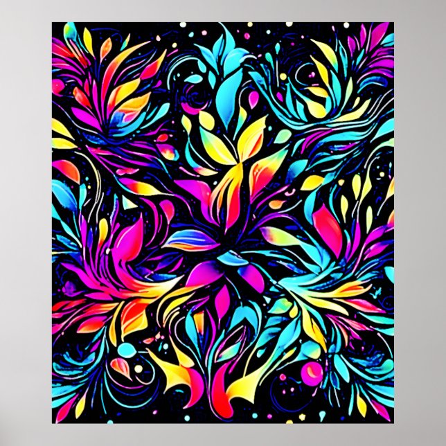 Neon Floral Burst Art Poster (Front)
