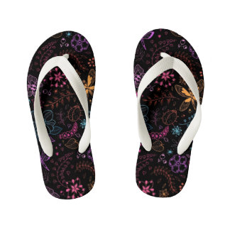 Neon Floral Butterfly Flip Flops