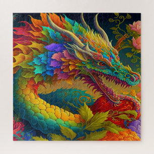 Neon Floral Dragon Puzzle