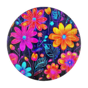 Neon Floral Fantasy Cutting Board