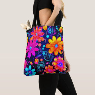 Neon Floral Fantasy Tote Bag