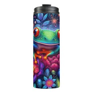 Neon Floral Frog Botanical Thermal Tumbler