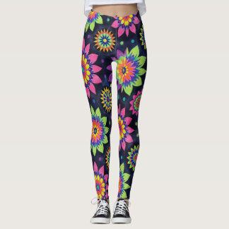 Neon Floral Mandalas Seamless Pattern Leggings
