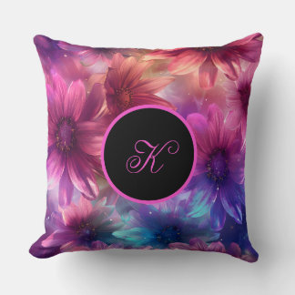Neon Floral Pattern with Monogram  Cushion
