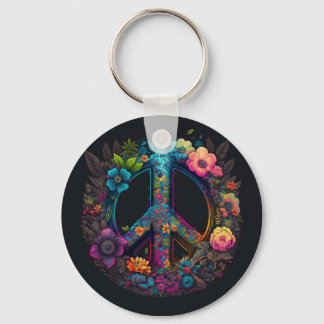 Neon Floral Peace Sign Key Ring