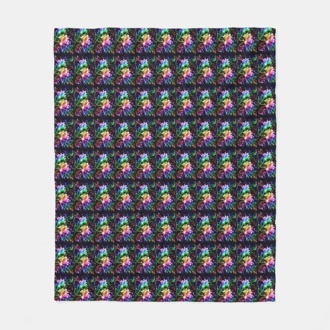 Neon Floral Print Fleece Blanket (Front)