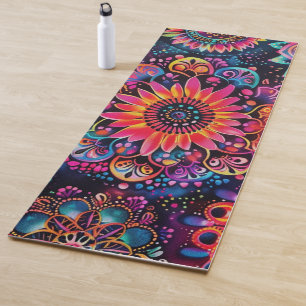 Neon Floral Sunflower Chakra Meditation Yoga Mat