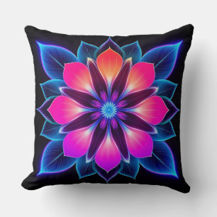 🌸 Neon Flower Blue Light Abstract Room 🌙 Cushion