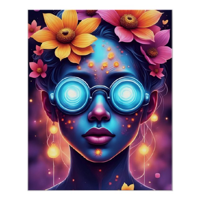 Neon Flower Goddess – Futuristic Fantasy Portrait Poster (Front)