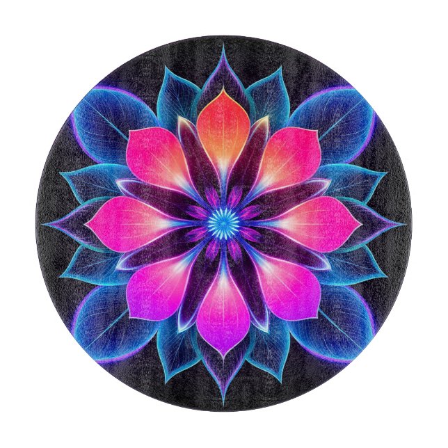 Neon Flower with Blue Light Patterns Cutting Board (Front)