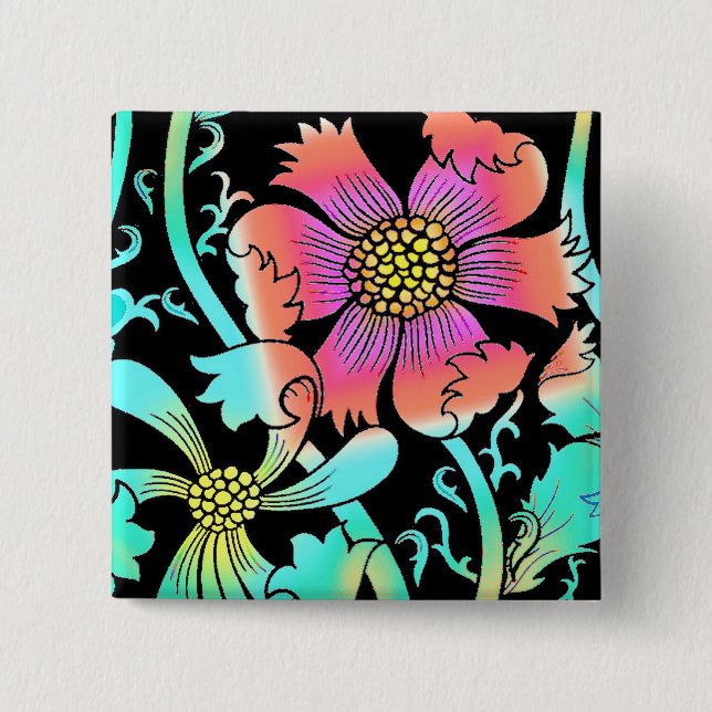 Neon Flowers 15 Cm Square Badge (Front)