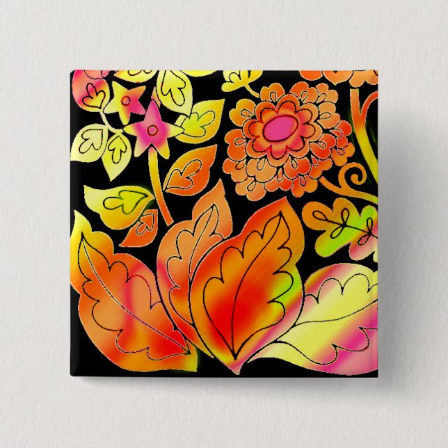 Neon Flowers 15 Cm Square Badge (Front)