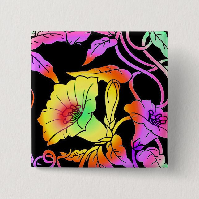 Neon Flowers 15 Cm Square Badge (Front)